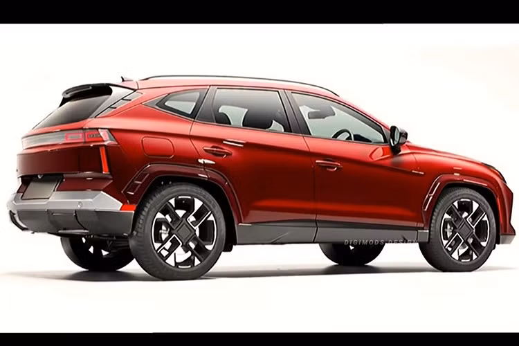 Lưới tản nhiệt Hyundai Tucson 2027 trở nên thanh thoát hơn, cản trước được làm phẳng kết hợp với khe hút gió mới, cùng cụm đèn chiếu sáng mang hơi hướng tương lai. Ở phía sau, đuôi xe có cửa cốp mới, cản sau tinh chỉnh và cụm đèn hậu dựng đứng đầy cá tính. Bố trí biển số cũng được thay đổi.