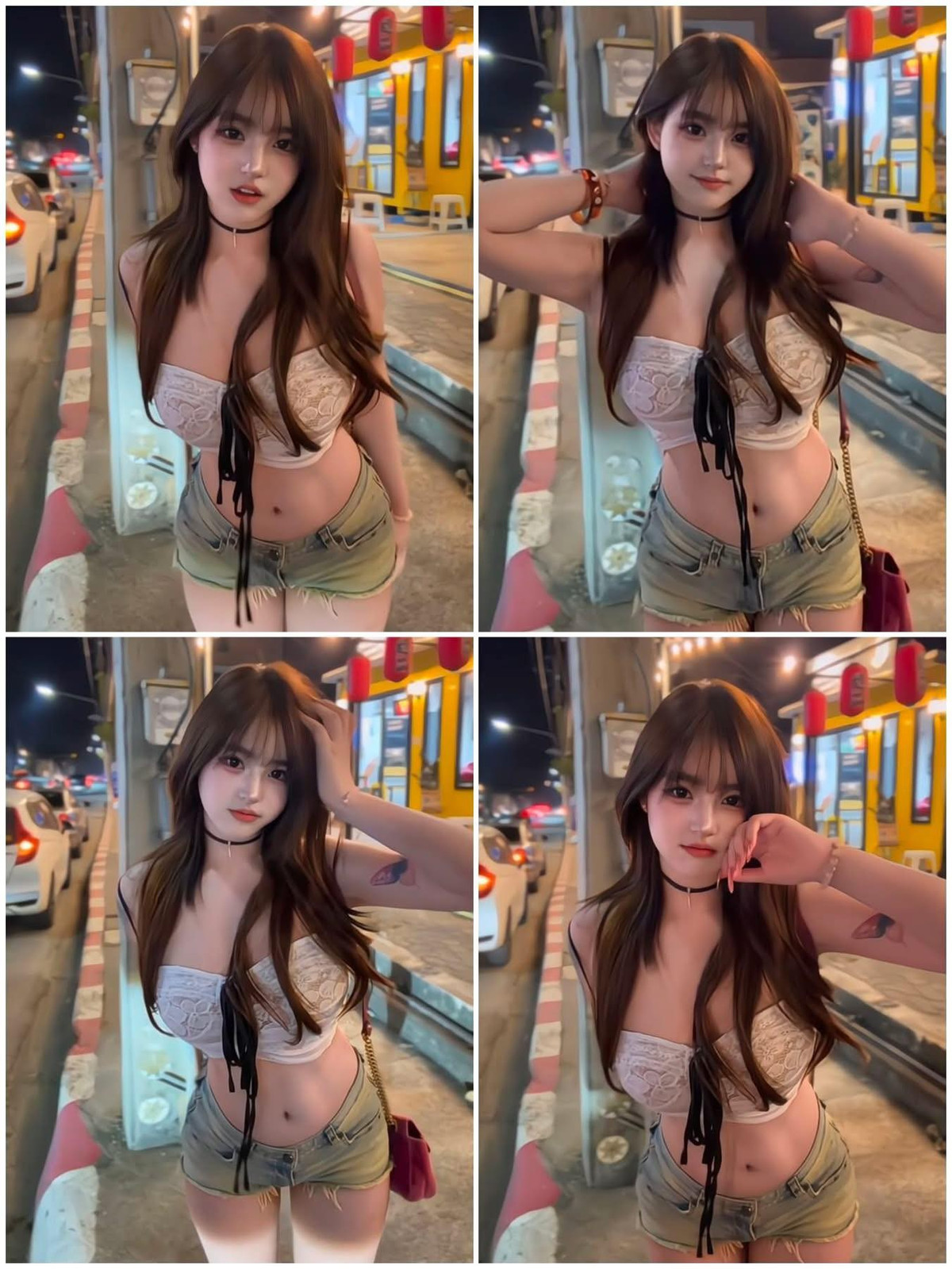 Dễ nhận thấy, bộ đồ của cô nàng thiên về phong cách quyến rũ, ôm sát, khoe trọn đường cong cơ thể. Áo ôm dáng, quần short ngắn, tất dài kết hợp phụ kiện bảo hộ như kính, tai nghe chống ồn. Chính sự tương phản này đã khiến bộ ảnh trở nên "bắt mắt" hơn hẳn so với những hình ảnh thông thường.