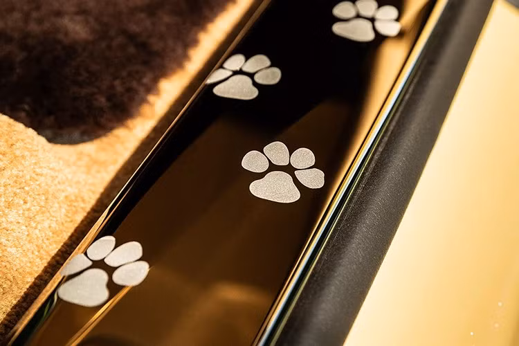 Được hoàn thiện bằng Crystal Fusion đặt làm riêng trên nền da Beautiful Bailey, chiếc Spectre độc ​​nhất vô nhị này còn tôn vinh người bạn thân thiết nhất của con người với điểm nhấn Dark Spice và Casden Tan cho nội thất Moccasin và Creme Light. Cả Casden Tan và Beautiful Bailey đều được lấy cảm hứng từ chính chú chó cưng của khách hàng.