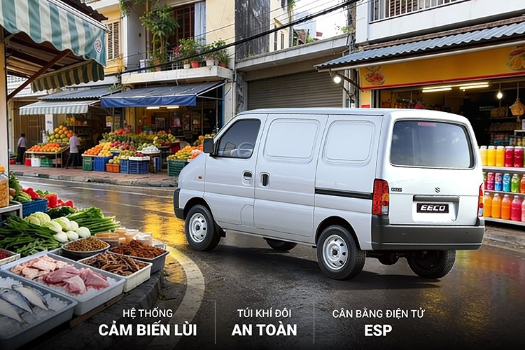 Mẫu xe tải van mới của Suzuki có cấu trúc 5 cửa, trong đó 2 cửa bên dạng trượt, thuận tiện cho quá trình chất, dỡ hàng. Eeco sử dụng treo trước MacPherson, treo sau liên kết ba điểm.
