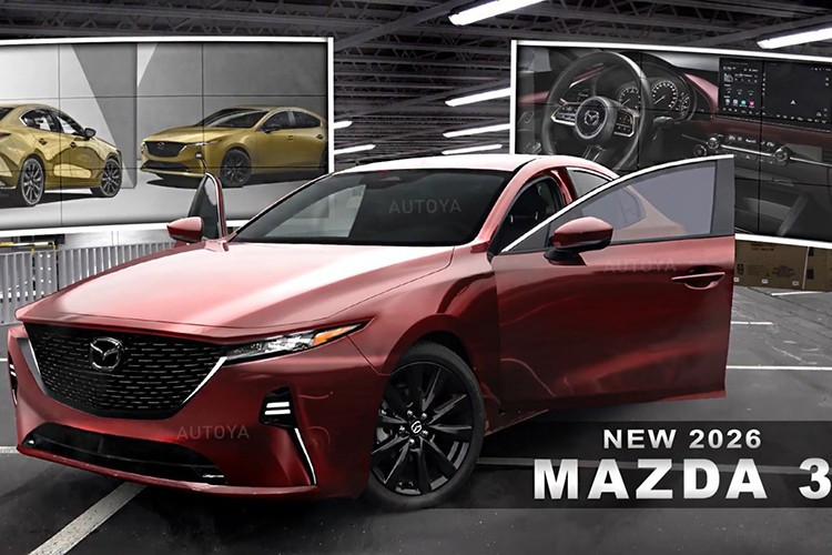 Trong bối cảnh đó, bản dựng Mazda3 2026 xuất hiện như một lời gợi mở đầy cảm hứng. Thiết kế ngoại thất của xe được lấy cảm hứng rõ rệt từ mẫu sedan thuần điện Mazda6e mới ra mắt tại châu Âu, với đường nét liền mạch, thanh thoát và mang đậm hơi thở hiện đại.