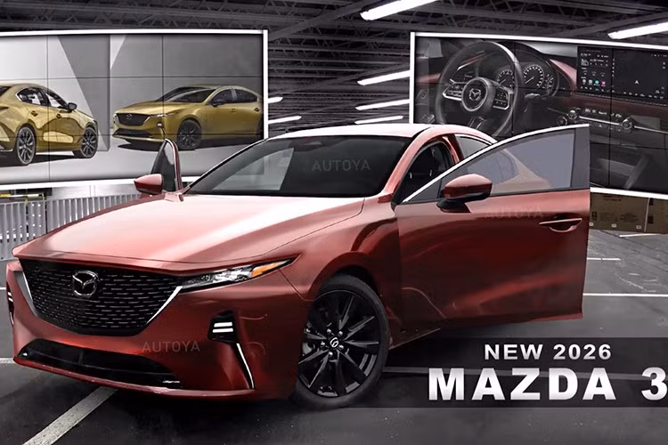 Trong bối cảnh đó, bản dựng Mazda3 2026 xuất hiện như một lời gợi mở đầy cảm hứng. Thiết kế ngoại thất của xe được lấy cảm hứng rõ rệt từ mẫu sedan thuần điện Mazda6e mới ra mắt tại châu Âu, với đường nét liền mạch, thanh thoát và mang đậm hơi thở hiện đại.