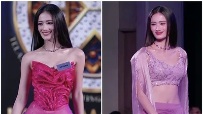 Ý Nhi đọ trình catwalk với dàn đối thủ ở Miss World