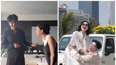 "Bà bầu" Ngô Thanh Vân được Huy Trần chiều chuộng