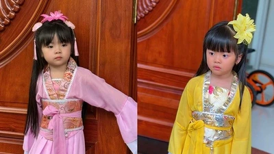 Cặp song sinh nhà Vân Trang khoe vẻ ngoài xinh xắn khi hóa chị Hằng