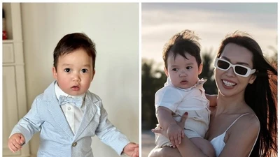 Siêu mẫu Hà Anh khoe con trai diện vest đáng yêu