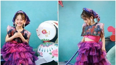 Con gái lai Hàn của ca sĩ Pha Lê xúng xính váy áo đón Trung thu