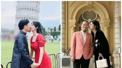 Vượng Râu và vợ trẻ trao nhau nụ hôn ngọt ngào