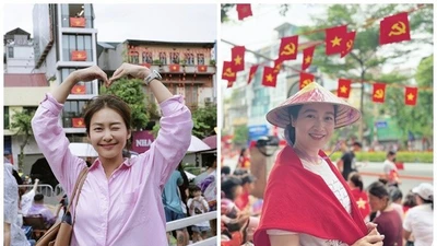 Khả Ngân - Thu Nga háo hức xem buổi tổng hợp luyện diễu binh
