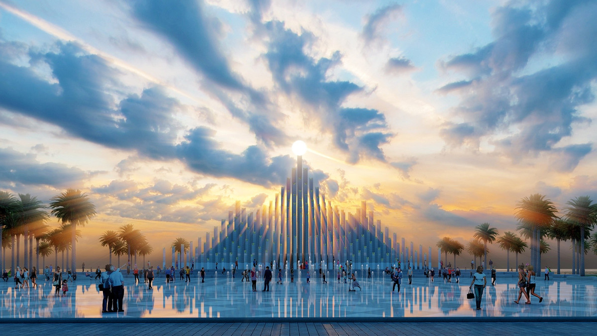 Quảng trường Thùy Vân là một trong 12 hạng mục thuộc dự án Chỉnh trang trục đường Thùy Vân (phường Vũng Tàu, TP.HCM), rộng 5.800 m vuông. Trong đó, tháp Tam Thắng là công trình kiến trúc điểm nhấn, được xây dựng trên diện tích hơn 3.000 m vuông bao gồm các trụ tháp và bậc cấp. Khu vực phía trước sẽ được bố trí tổ chức sự kiện, nhạc nước. Ảnh: Ego Group.