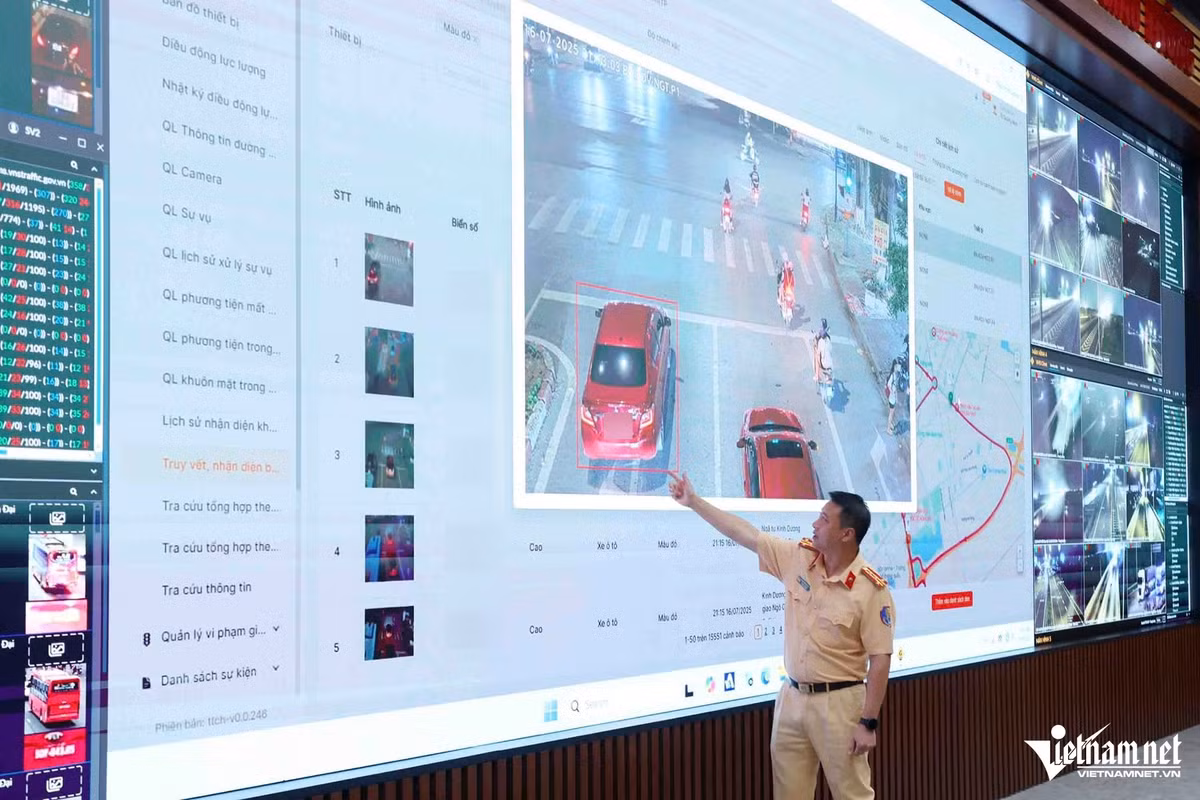 "Trường hợp phát hiện vi phạm thì hình ảnh, biển số xe, địa điểm vi phạm... sẽ được hệ thống lưu lại. Đồng thời, từ biển số xe, AI sẽ tự động đối soát qua cơ sở dữ liệu mà Cục CSGT quản lý để tìm ra chủ phương tiện và người lái. Sau đó, chuyển toàn bộ dữ liệu sang phần mềm xử lý vi phạm mà không cần sự can thiệp của cán bộ, chiến sĩ", Đại tá Phạm Quang Huy cho biết.