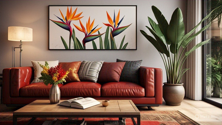 1. Cây cảnh: Thiên điểu. Thiên điểu (Strelitzia reginae) là cây lá xanh nổi tiếng. Cây cảnh có thân thẳng đứng và lá màu xanh ngọc lục bảo. Trông thanh lịch và trang nghiêm khi đặt trong phòng khách.