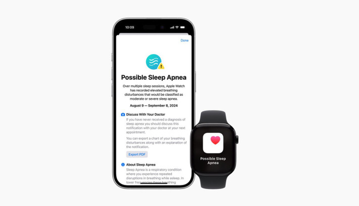 Với Sleep Apnea Notifications, Apple Watch sẽ phân tích chuyển động hô hấp trong khi ngủ để phát hiện nguy cơ ngưng thở và gửi cảnh báo.