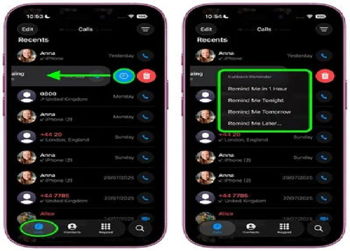 Lời nhắc sẽ hiển thị ở đầu mục Reminders trong ứng dụng Điện thoại nếu dùng bố cục “Unified”.