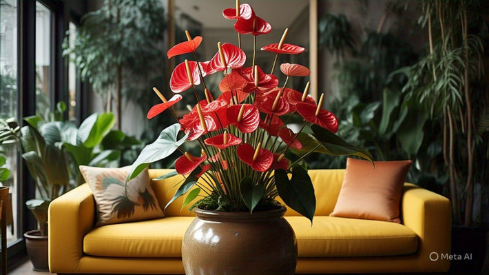 Cây hồng môn đúng như tên gọi của nó, có ý nghĩa phong thủy là "cánh cửa đỏ" mở ra tương lai may mắn, hạnh phúc cho con người. Người xưa cho rằng, cây cảnh này cũng có ý nghĩa hút tài lộc, giúp sự nghiệp, công danh của gia chủ thêm thịnh vượng. Nếu đặt ở phòng làm việc ở cơ quan giúp chủ nhân thăng tiến, còn đặt ở cửa hàng sẽ giúp việc kinh doanh thuận lợi hơn.