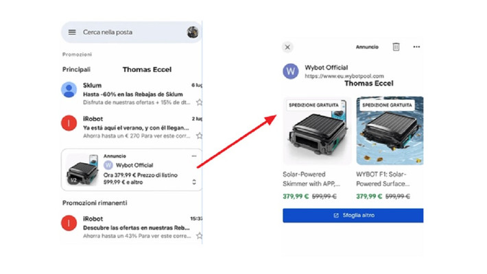 Google đang thử nghiệm hiển thị quảng cáo hình ảnh lớn ngay trong tab Khuyến mãi của Gmail.