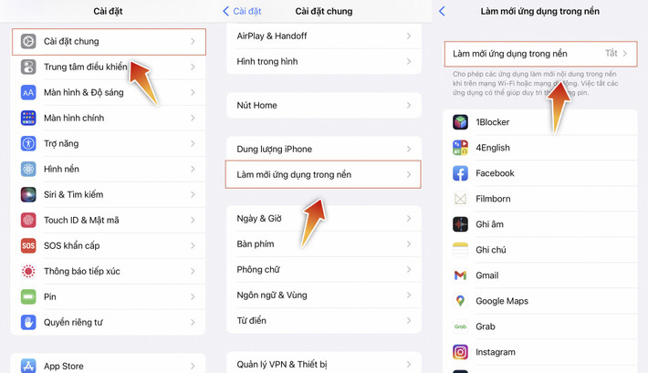 Vào phần Làm mới ứng dụng trong nền để tắt các app không cần cập nhật liên tục.