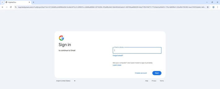 Sau đó, họ sẽ thấy giao diện đăng nhập Gmail giả mạo, được thiết kế giống hệt bản gốc.