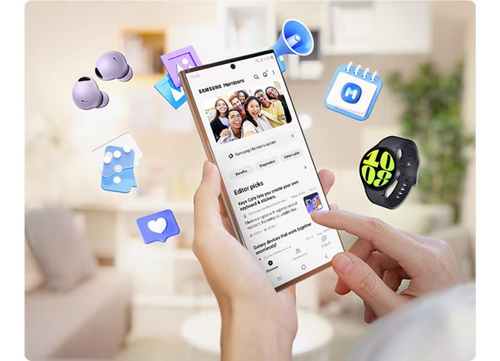 Dùng ứng dụng Samsung Members để kiểm tra phần cứng và đảm bảo mọi tính năng hoạt động ổn định.