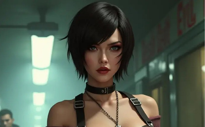 1. Ada Wong xuất hiện đầy quyến rũ với bộ váy đỏ kinh điển và thần thái điệp viên lạnh lùng.