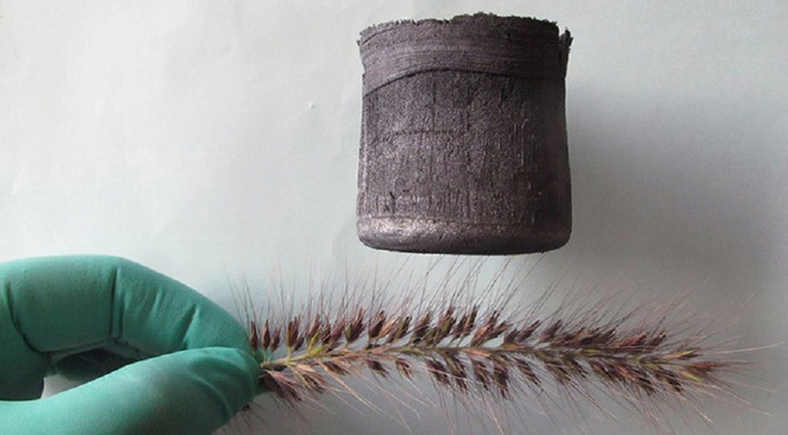 Dù nhẹ hơn không khí, graphene aerogel không bay vì không khí len vào bên trong cấu trúc rỗng.