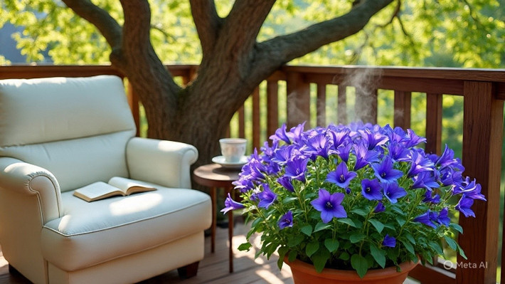 Xanh biếc như trời hè, hoa chuông làm dịu cả không gian Cây cảnh Campanula portenschlagiana gây ấn tượng mạnh với sắc xanh lam mơ màng, khiến ai cũng liên tưởng đến bầu trời mùa hè trong veo, tươi mát và nhẹ nhàng.