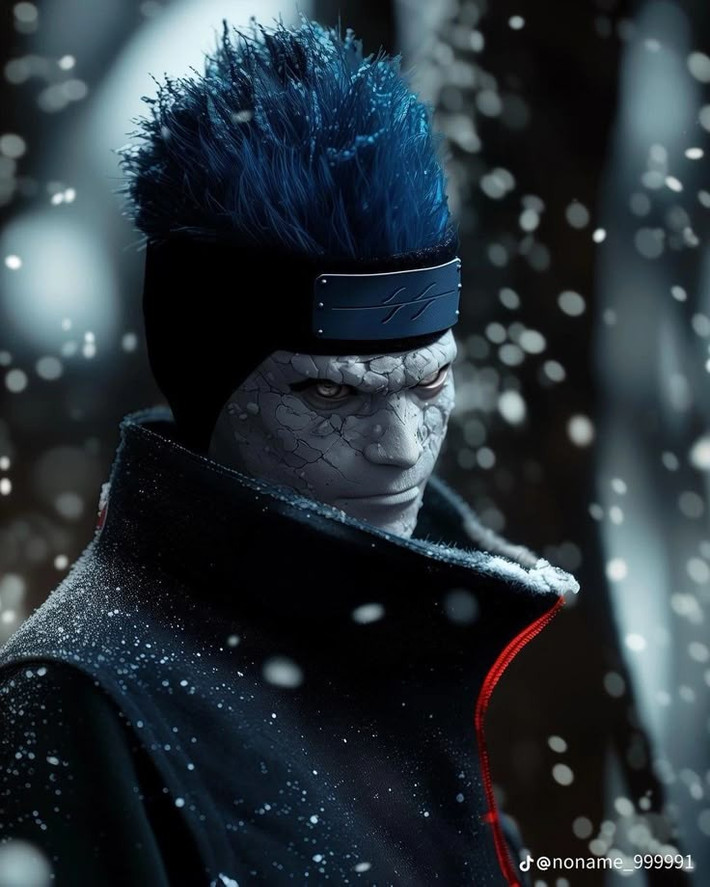Từ ánh mắt lạnh lẽo của Itachi đến làn da xanh kỳ dị của Kisame, mọi chi tiết đều được AI thể hiện đầy chân thực.