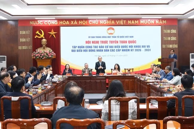 Quang cảnh Hội nghị tại điểm cầu Ủy ban Trung ương MTTQ Việt Nam. Ảnh: MTTQ Việt Nam