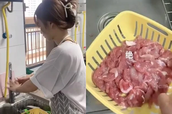 Cạn lời cô gái rửa thịt bằng nước rửa bát, netizen hùa vào trêu