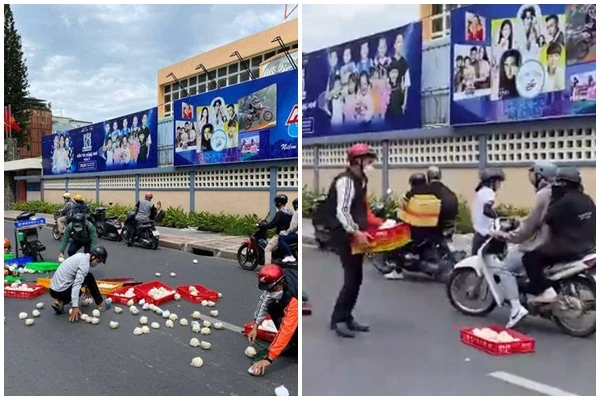 Ấm lòng clip người đi đường nhặt giúp anh shipper hàng trăm chiếc bánh