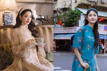Hot face sao Việt: Trương Mỹ Nhân xúng xính áo dài chụp ảnh Tết sớm