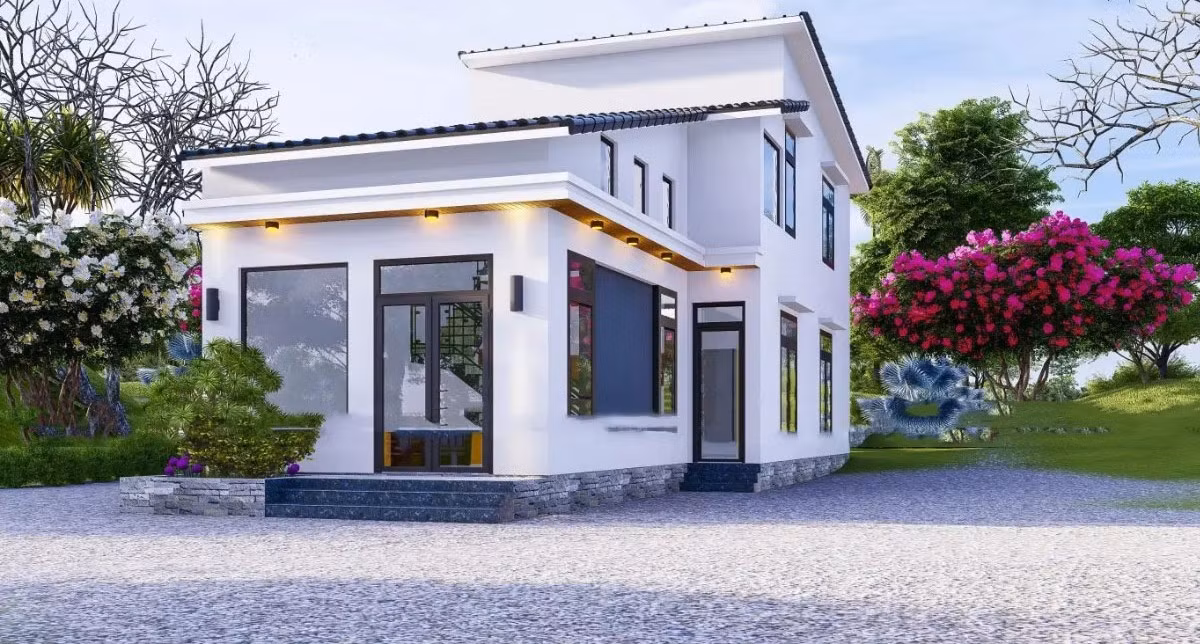 Nhà cấp 4 mái lệch, dốc về hai phía với độ chênh lệch ấn tượng, tạo nên điểm nhấn khác biệt. Ảnh: Khomaunhadep