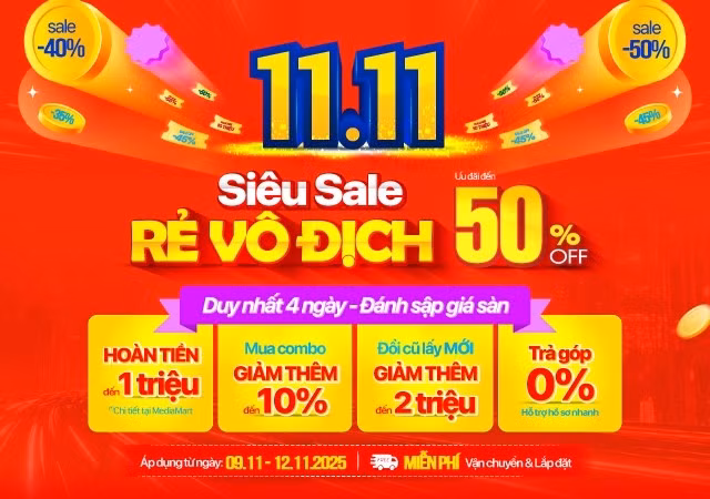 Hệ thống siêu thị điện máy Mediamart tung ra chương trình giảm giá lên tới 50% từ 9/11 - 12/11. Ảnh: Mediamart