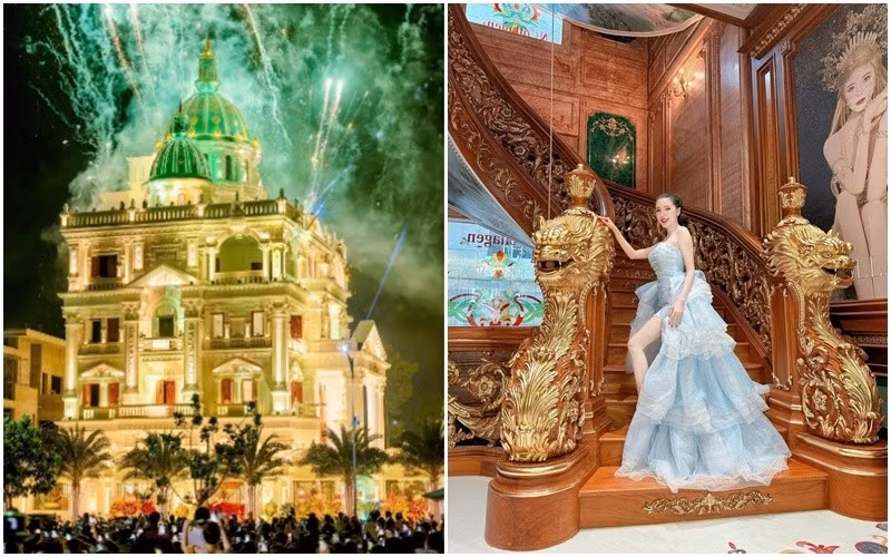 Bên trong dinh thự, nội thất được cho là trang trí bằng vàng, đá quý. Ảnh: FBNV