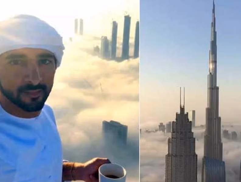 Hoàng tử Hamdan bin Mohammed Al Maktoum từng gây sốt khi đăng tải đoạn clip ghi lại hình ảnh mình đang thưởng thức cà phê trên nóc một tòa nhà cao tầng tại Dubai với xung quanh là biển mây. Ảnh: NDTV