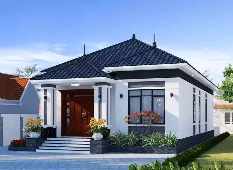 Nhà vuông mái Nhật 1 tầng mang vẻ đẹp cân đối, giúp tối ưu hóa không gian sử dụng, dễ dàng bố trí các phòng chức năng hợp lý. Ảnh: Internet