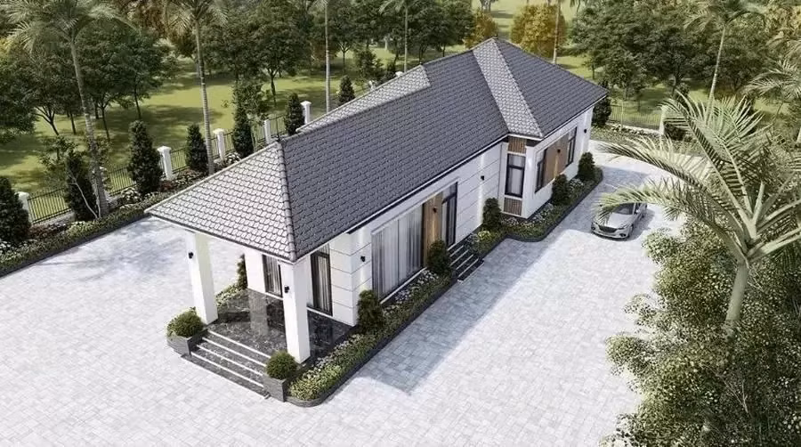 Với thiết kế gọn gàng, hình dáng nhà ống mái Nhật 1 tầng giúp tận dụng tối đa diện tích, đặc biệt phù hợp với những khu đất hẹp. Ảnh: Internet