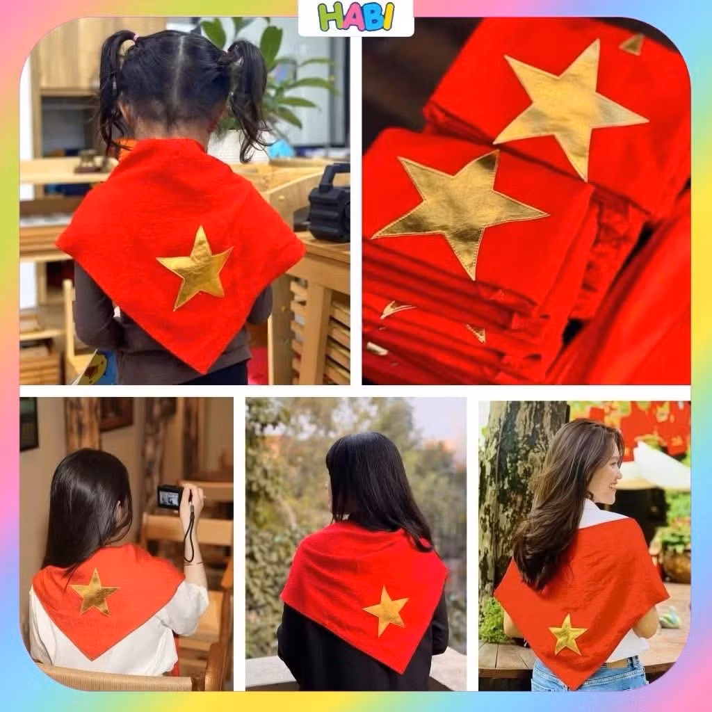 Khăn choàng đỏ có hình ngôi sao vàng giá từ 40.000 - 50.000 đồng/chiếc là mặt hàng hút khách. Ảnh: Facebook