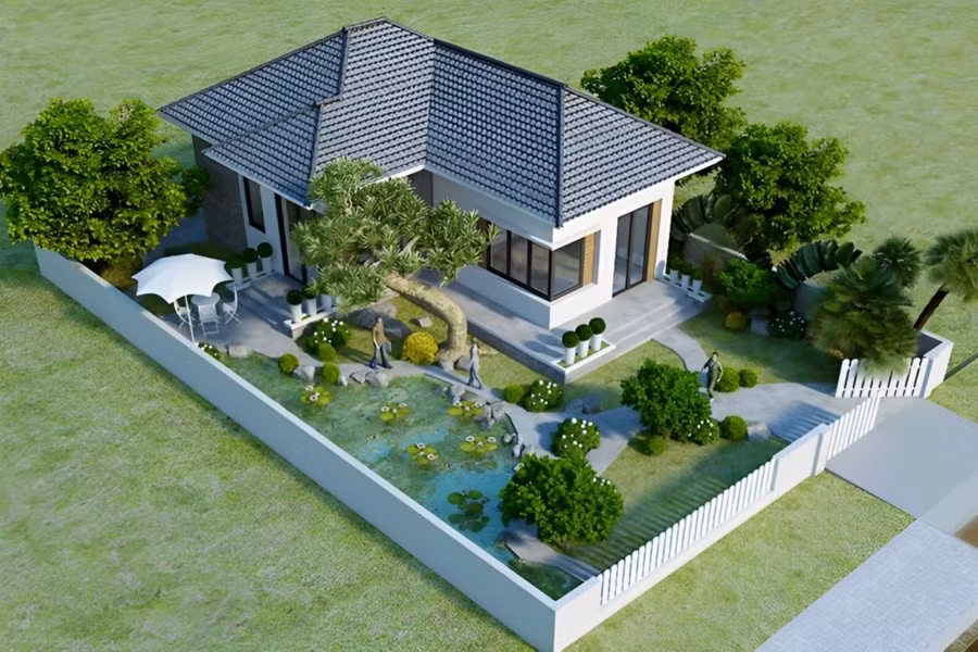 Ưu điểm nổi bật của nhà cấp 4 chữ U là thiết kế cân đối, giúp tối ưu công năng và tạo sự hài hòa trong kiến trúc. Ảnh: Duraflex