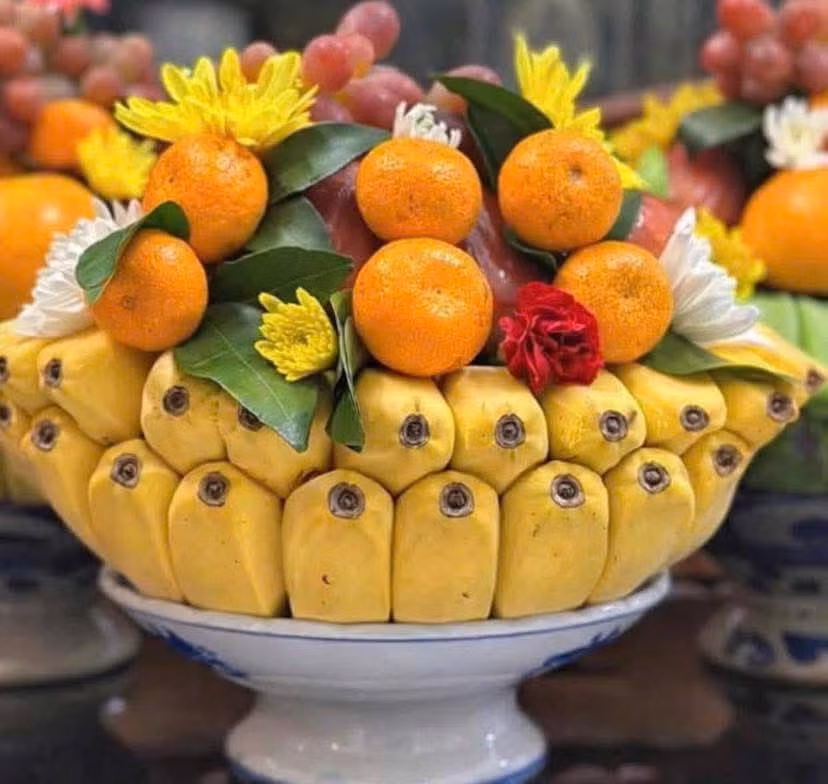 Vì vậy, mỗi dịp Tết đến, chuối bàn tay Phật thường được tìm mua để trưng bày, đặt mâm ngũ quả. Ảnh: Facebook