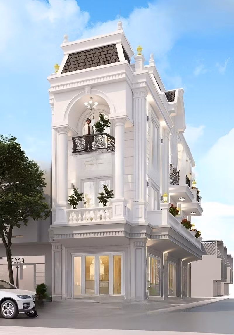 Mẫu nhà ống tân cổ điển 2 mặt tiền với ô cửa kính lớn giúp đón ánh sáng tự nhiên. Ảnh: Internet