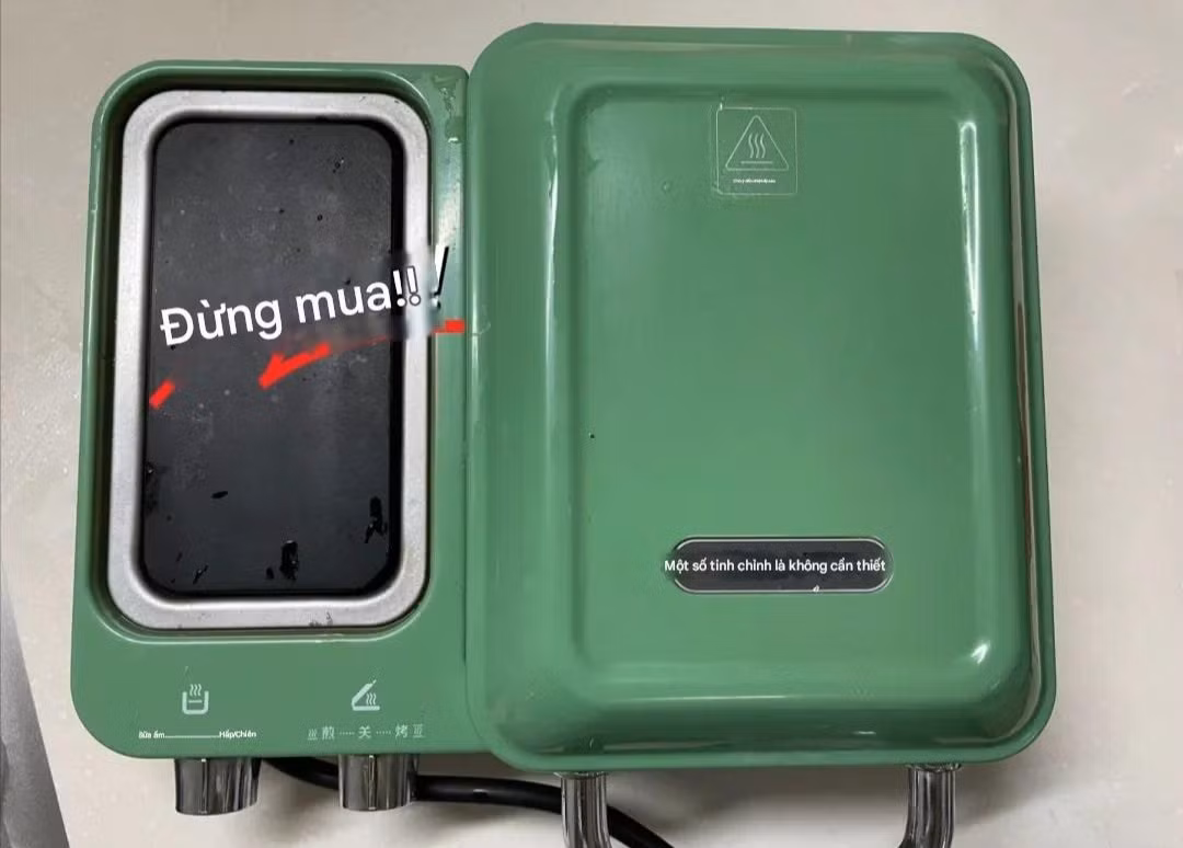 Máy làm bữa sáng đa năng màu sắc retro, thiết kế xinh xắn từng khiến bao người xuống tiền vì quảng cáo quá mãn nhãn. Nhưng thực tế, muốn chiên một quả trứng, phải chờ cả chục phút, trong khi dùng chảo thường nhanh hơn nhiều. Ảnh: post.smzdm
