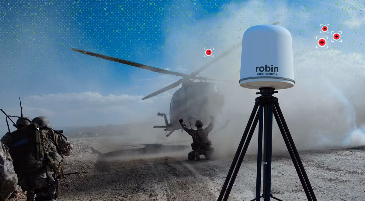 Hệ thống radar này thường được quân đội Ukraine tích hợp cùng hệ thống chống máy bay không người lái ở cột các tòa nhà để bảo vệ các cơ sở năng lượng, cơ sở chính phủ và căn cứ quân sự. Ảnh: @Robin Radar.