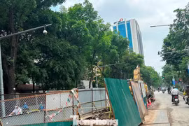 Nhiều tuyến phố Hà Nội rào chắn ban đêm để nâng cấp chiếu sáng