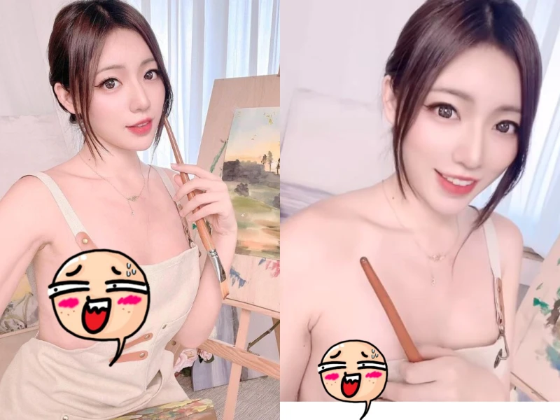 Mặc tạp dề vẽ tranh, hot girl Trung Quốc gặp sự cố trang phục