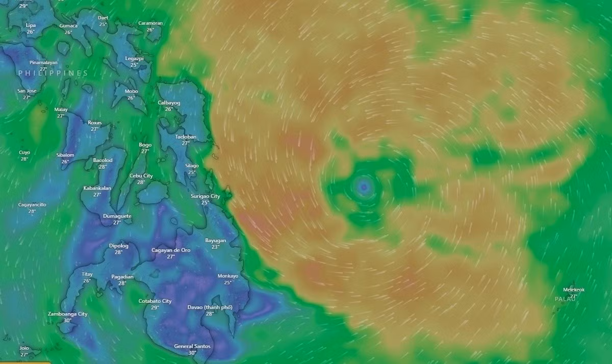 Ảnh khu vực hoạt động của bão Nokaen ở ngoài khơi Philippines. Nguồn: Windy.