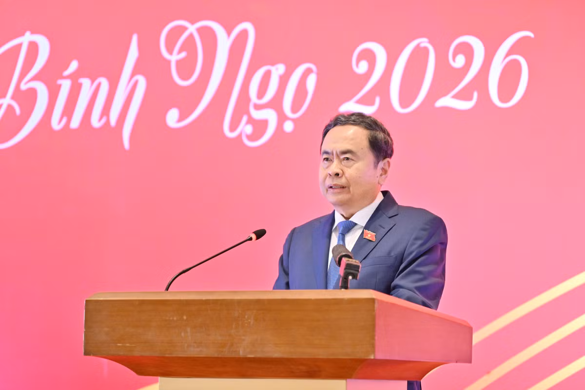 Chủ tịch Quốc hội Trần Thanh Mẫn phát biểu tại cuộc gặp mặt. Ảnh: Quang Khánh
