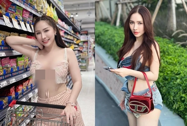 Ngượng đỏ mặt hot girl xinh đẹp “mặc như không” khi đi siêu thị