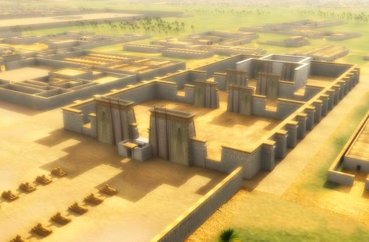  Trung tâm của cuộc cách mạng tôn giáo đơn thần. Akhenaten đã đề cao thần Aten – đĩa Mặt Trời – như vị thần tối cao duy nhất. Amarna trở thành trung tâm thờ phụng Aten, đánh dấu bước ngoặt hiếm hoi sang hình thức gần với đơn thần giáo trong lịch sử Ai Cập cổ đại. Ảnh: Pinterest.