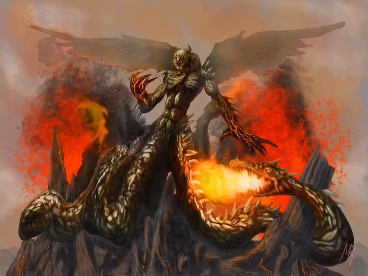  1. Typhon là con của Gaia và Tartarus. Theo truyền thuyết, Gaia sinh ra Typhon để trả thù Zeus sau khi các Titan bị đánh bại. Ảnh: Pinterest.